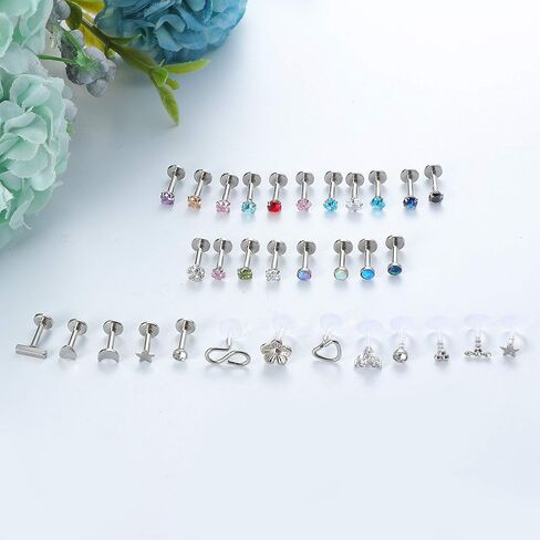 Magitaco 32 قطعة 16 جرام حلقات شفاه من الفولاذ المقاوم للصدأ لابريت ترصيع مونرو حلقات الغضروف أقراط الزنمة هيليكس روك ثقب المجوهرات للنساء والرجال 6 مم 8 مم 10 مم in Kuwait