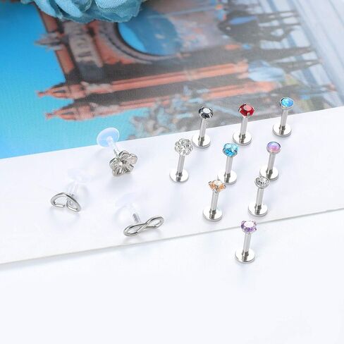 Magitaco 32 قطعة 16 جرام حلقات شفاه من الفولاذ المقاوم للصدأ لابريت ترصيع مونرو حلقات الغضروف أقراط الزنمة هيليكس روك ثقب المجوهرات للنساء والرجال 6 مم 8 مم 10 مم in Kuwait