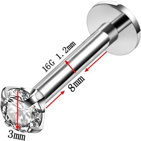 16G Diamond CZ Lip Rings Labret Monroe Nose Tragus Helix Ear Piercing Jewelry Surgical Stainless Steel 2mm 3mm 4mm 5mm CZ 8 Pcs 6mm 8mm Bar in Kuwait