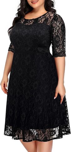 Plus Size Dresses Wedding Guest Semi Formal Lace Cocktail Graduation Party Summer Midi A Line Dress in Kuwait