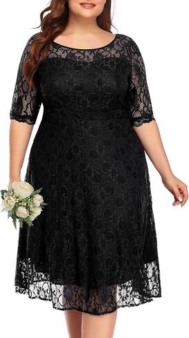 Plus Size Dresses Wedding Guest Semi Formal Lace Cocktail Graduation Party Summer Midi A Line Dress in Kuwait