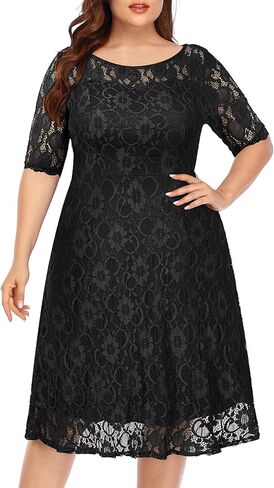 Plus Size Dresses Wedding Guest Semi Formal Lace Cocktail Graduation Party Summer Midi A Line Dress in Kuwait