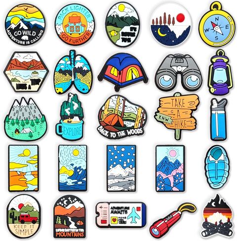 Brucearcroft 25Pcs Camping Hiking Shoe Decoration Charms, Outdoor Nature Travel Charms for Adults Teens Kids Party Gifts in Saudi Arabia