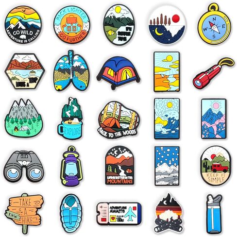 Brucearcroft 25Pcs Camping Hiking Shoe Decoration Charms, Outdoor Nature Travel Charms for Adults Teens Kids Party Gifts in Saudi Arabia