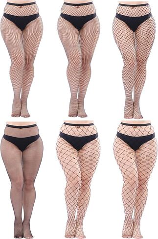 Aneco 6 Pairs Plus Size Fishnets Tights Sexy Thigh High Stockings Pantyhose Stockings Cross Mesh Tights Fishnet in Saudi Arabia