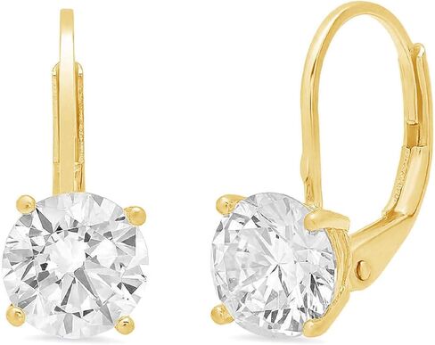 Clara Pucci 4.0 ct Brilliant Round Cut Solitaire VVS1 Flawless Moissanite Gemstone Pair of Lever back Drop Dangle Earrings Solid 18K Yellow Gold in Saudi Arabia