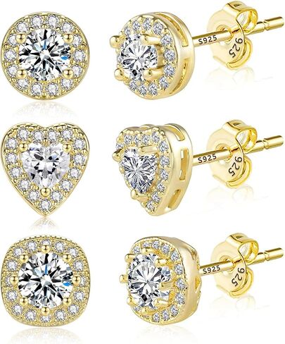 أقراط GloBosenPur Halo أقراط مرصعة بالألماس للنساء أقراط زركونيا مكعبة أقراط كبيرة من الذهب عيار 14 قيراط أقراط مطلية بالذهب للرجال in Kuwait