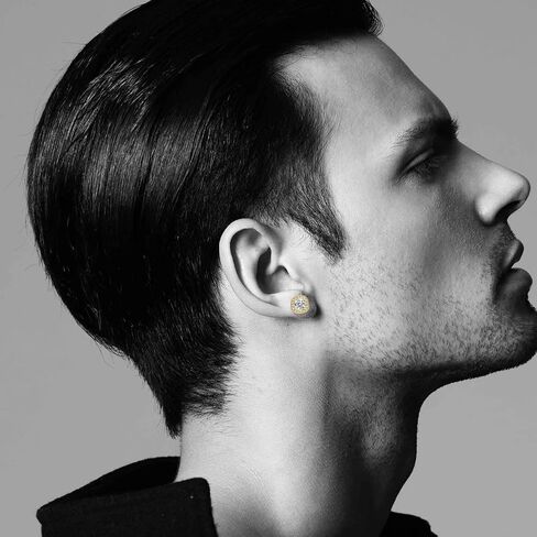 أقراط GloBosenPur Halo أقراط مرصعة بالألماس للنساء أقراط زركونيا مكعبة أقراط كبيرة من الذهب عيار 14 قيراط أقراط مطلية بالذهب للرجال in Kuwait