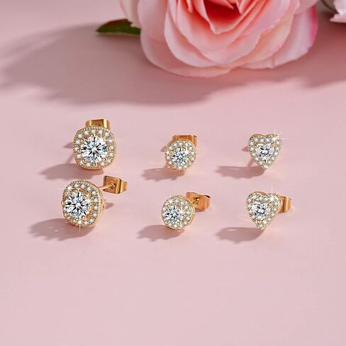 أقراط GloBosenPur Halo أقراط مرصعة بالألماس للنساء أقراط زركونيا مكعبة أقراط كبيرة من الذهب عيار 14 قيراط أقراط مطلية بالذهب للرجال in Kuwait