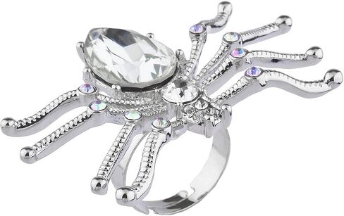 LUX ACCESSORIES Halloween Silver Tone Crystal Rhinestone Spider Ring in Saudi Arabia