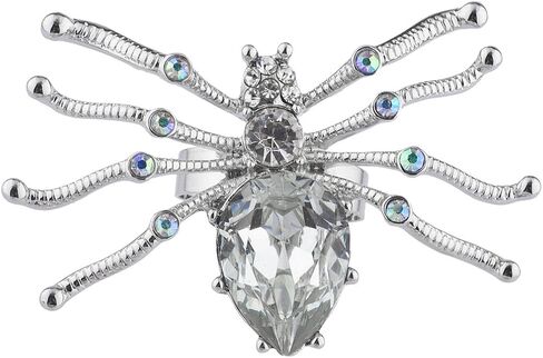 LUX ACCESSORIES Halloween Silver Tone Crystal Rhinestone Spider Ring in Saudi Arabia