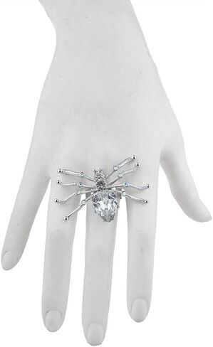 LUX ACCESSORIES Halloween Silver Tone Crystal Rhinestone Spider Ring in Saudi Arabia
