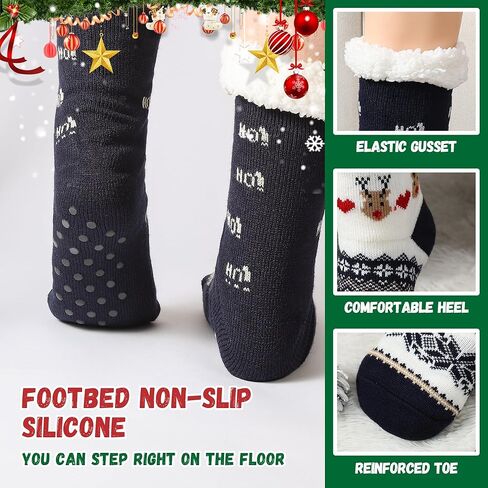 CAYYET الشتاء غامض النعال الجوارب عدم الانزلاق للنساء والرجال لينة مريحة الصوف بطانة متماسكة سميكة الدافئة عيد الميلاد الجوارب in Kuwait
