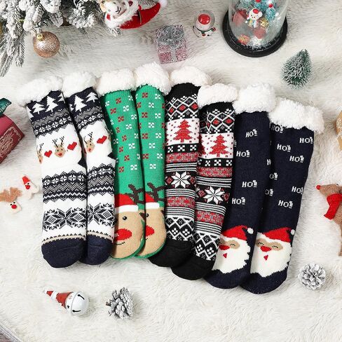 CAYYET الشتاء غامض النعال الجوارب عدم الانزلاق للنساء والرجال لينة مريحة الصوف بطانة متماسكة سميكة الدافئة عيد الميلاد الجوارب in Kuwait