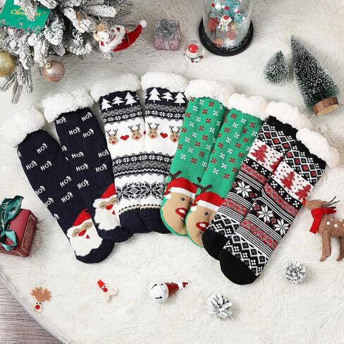 CAYYET الشتاء غامض النعال الجوارب عدم الانزلاق للنساء والرجال لينة مريحة الصوف بطانة متماسكة سميكة الدافئة عيد الميلاد الجوارب in Kuwait