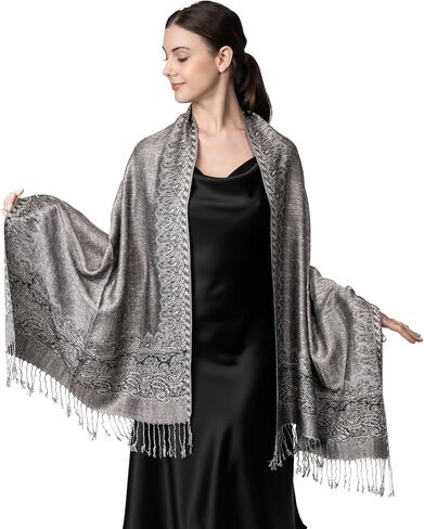 Achillea Elegant Reversible Paisley Border Pashmina Shawl Wrap Scarf in Kuwait