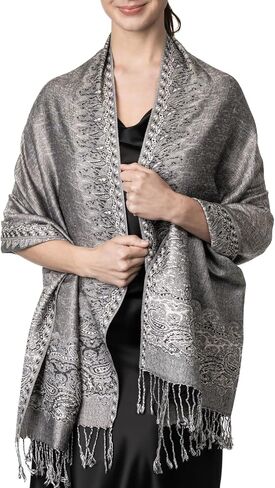 Achillea Elegant Reversible Paisley Border Pashmina Shawl Wrap Scarf in Kuwait