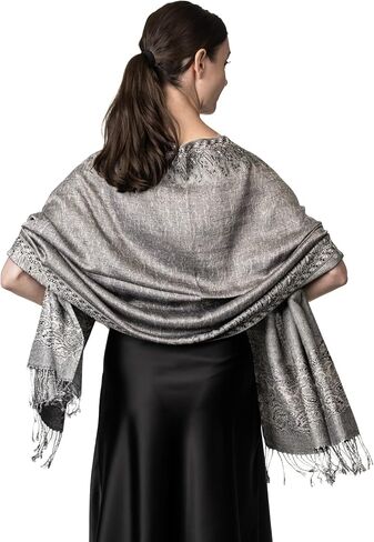 Achillea Elegant Reversible Paisley Border Pashmina Shawl Wrap Scarf in Kuwait