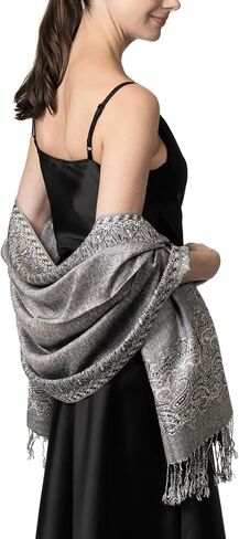 Achillea Elegant Reversible Paisley Border Pashmina Shawl Wrap Scarf in Kuwait
