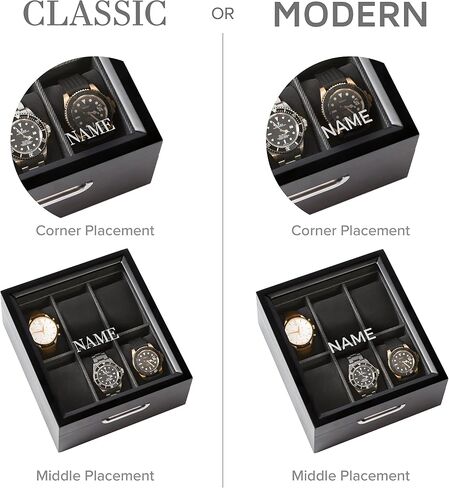 صندوق ساعة CASE ELEGANCE عصري بلمسة نهائية سوداء 2 × 3 مع مقبض ألومنيوم مخصص 6 فتحات مع زجاج حقيقي in Kuwait
