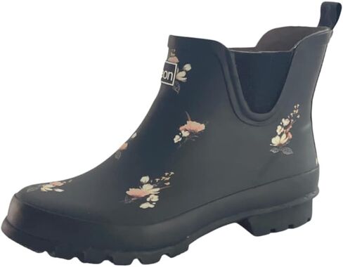 Jileon Womens Ankle Height Waterproof Rubber Rain Boots - Designed For Wide Feet & Wide Calves - Easy to Slip on and Off in Saudi Arabia