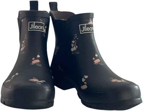 Jileon Womens Ankle Height Waterproof Rubber Rain Boots - Designed For Wide Feet & Wide Calves - Easy to Slip on and Off in Saudi Arabia