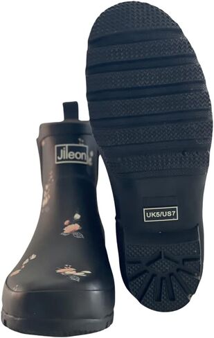 Jileon Womens Ankle Height Waterproof Rubber Rain Boots - Designed For Wide Feet & Wide Calves - Easy to Slip on and Off in Saudi Arabia