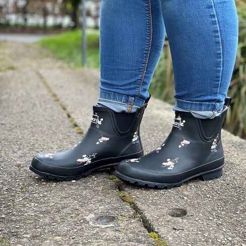 Jileon Womens Ankle Height Waterproof Rubber Rain Boots - Designed For Wide Feet & Wide Calves - Easy to Slip on and Off in Saudi Arabia