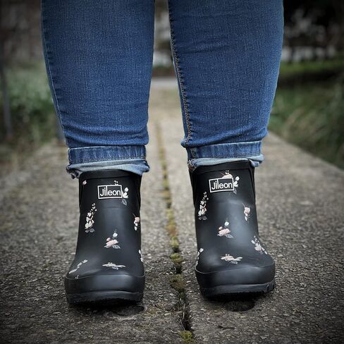 Jileon Womens Ankle Height Waterproof Rubber Rain Boots - Designed For Wide Feet & Wide Calves - Easy to Slip on and Off in Saudi Arabia