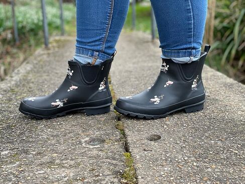 Jileon Womens Ankle Height Waterproof Rubber Rain Boots - Designed For Wide Feet & Wide Calves - Easy to Slip on and Off in Saudi Arabia