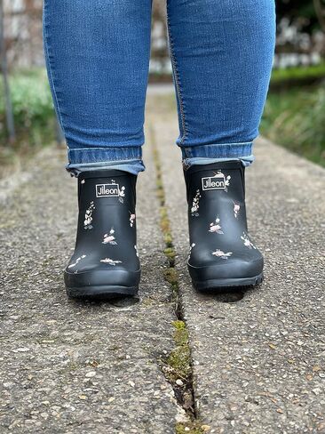 Jileon Womens Ankle Height Waterproof Rubber Rain Boots - Designed For Wide Feet & Wide Calves - Easy to Slip on and Off in Saudi Arabia