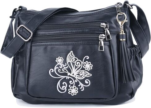 ELDA حقائب كروسبودي مطرزة للنساء طباعة جيوب لينة بولي PU المحافظ الجلدية وحقائب اليد حقيبة كتف متعددة الجيوب in Kuwait