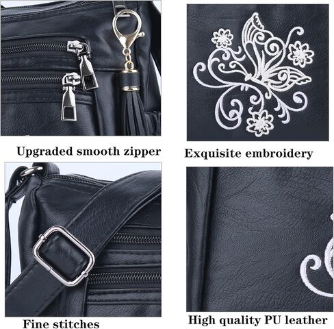 ELDA حقائب كروسبودي مطرزة للنساء طباعة جيوب لينة بولي PU المحافظ الجلدية وحقائب اليد حقيبة كتف متعددة الجيوب in Kuwait