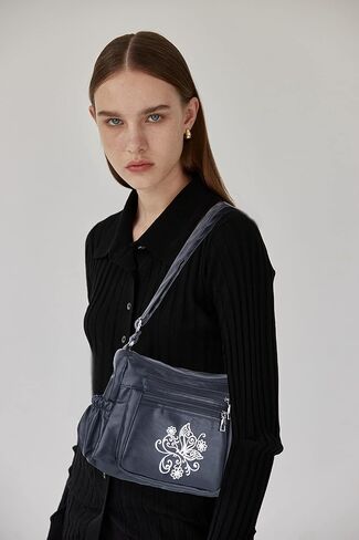 ELDA حقائب كروسبودي مطرزة للنساء طباعة جيوب لينة بولي PU المحافظ الجلدية وحقائب اليد حقيبة كتف متعددة الجيوب in Kuwait