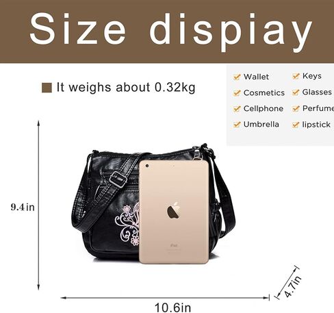 ELDA حقائب كروسبودي مطرزة للنساء طباعة جيوب لينة بولي PU المحافظ الجلدية وحقائب اليد حقيبة كتف متعددة الجيوب in Kuwait