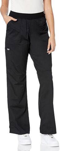 Cherokee Women Scrubs Set Workwear Revolution WW610 Mock Wrap Top & WW110 Mid Rise Straight Leg Pull-on Pant, Black- S Top/S Pant in Saudi Arabia