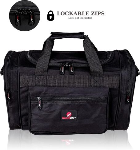 Roamlite United Airlines Personal Item of Hand Luggage Size Cabin Approved Travel Holdalls, Small Carry On Duffel Bags - 15 inch x10x8, Waterproof Polyester 20 Litre RL59K (Black) in Kuwait
