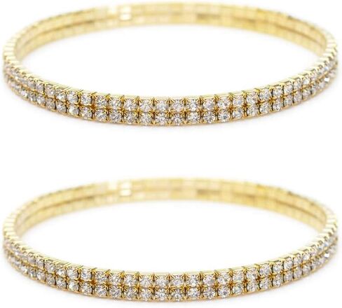 Shuning Sexy Anklets for Women Crystal Rhinestone Stretch Tennis Ankle Elastic Bracelet (2Pcs Gold) in Kuwait