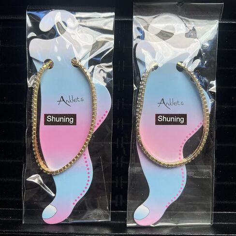 Shuning Sexy Anklets for Women Crystal Rhinestone Stretch Tennis Ankle Elastic Bracelet (2Pcs Gold) in Kuwait