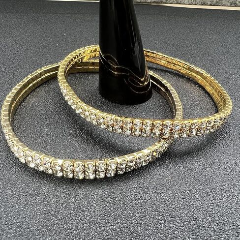 Shuning Sexy Anklets for Women Crystal Rhinestone Stretch Tennis Ankle Elastic Bracelet (2Pcs Gold) in Kuwait