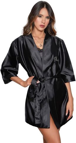 Besame Babydoll Women Sexy Lingerie Shiny Satin Lace Sleepwear Set in Kuwait