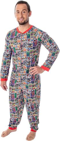 Marvel Unisex Men's Women's Adult Allover Comic Characters Grid Print One Piece Pajama Union Suit in Saudi Arabia