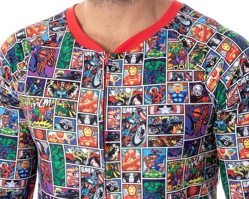 Marvel Unisex Men's Women's Adult Allover Comic Characters Grid Print One Piece Pajama Union Suit in Saudi Arabia