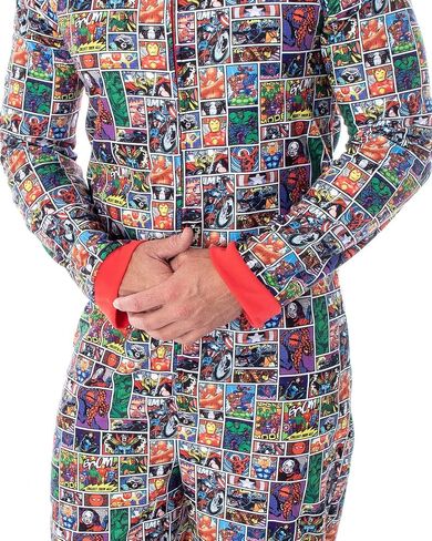 Marvel Unisex Men's Women's Adult Allover Comic Characters Grid Print One Piece Pajama Union Suit in Saudi Arabia