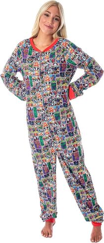 Marvel Unisex Men's Women's Adult Allover Comic Characters Grid Print One Piece Pajama Union Suit in Saudi Arabia