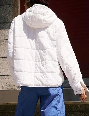 سترة AMEBELLE النسائية ذات القلنسوة كبيرة الحجم مبطنة وخفيفة الوزن للشتاء الدافئ ومبطنة بغطاء للرأس (2611-White-L) in Kuwait