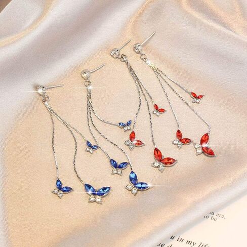 Zircon Butterfly Tassel Earrings for Women Girls, Long Colours Crystal Imitation Pearl Dangle Earrings Rhinestone Butterfly Drop Earrings in Kuwait