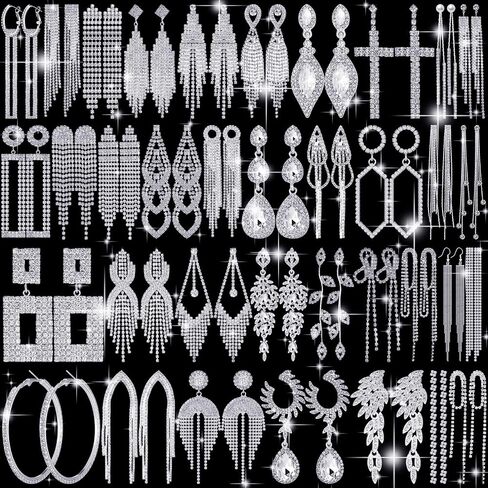 Remuuly 36 Pairs Rhinestones Earrings Dangling Bulk for Women, Bling Silver Dangle Earrings for Girls, Long Chandelier Tassel Crystal Earrings for Women Girl Wedding Prom Bride Party Gift in Saudi Arabia