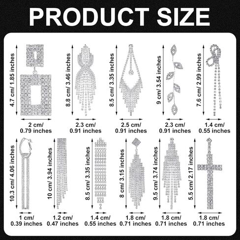 Remuuly 36 Pairs Rhinestones Earrings Dangling Bulk for Women, Bling Silver Dangle Earrings for Girls, Long Chandelier Tassel Crystal Earrings for Women Girl Wedding Prom Bride Party Gift in Saudi Arabia