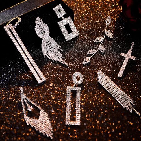 Remuuly 36 Pairs Rhinestones Earrings Dangling Bulk for Women, Bling Silver Dangle Earrings for Girls, Long Chandelier Tassel Crystal Earrings for Women Girl Wedding Prom Bride Party Gift in Saudi Arabia